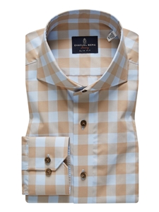 Beige & Sky Check Poplin Sport Luxury Men's Shirt | Emanuel Berg Casual Shirts Collection | Sam's Tailoring Fine Men Clothing