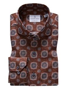 Dark Brown Printed Dobby Sport Luxury Men's Shirt | Emanuel Berg Casual Shirts Collection | Sam's Tailoring Fine Men Clothing