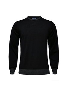 Black Light Guage Crew Neck Men's Sweater | Emanuel Berg Sweaters Collection | Sam's Tailoring Fine Men Clothing