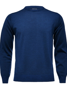 Dark Blue Light Guage Men's Crew Neck Sweater | Emanuel Berg Sweaters Collection | Sam's Tailoring Fine Men Clothing