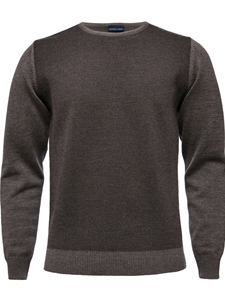 Medium Brown Light Gauge Herringbone Crew Neck Sweater | Emanuel Berg Sweaters Collection | Sam's Tailoring Fine Men Clothing