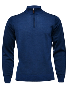 Dark Blue Light Guage Highneck Zipper Sweater | Emanuel Berg Sweaters Collection | Sam's Tailoring Fine Men Clothing