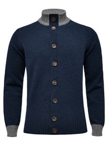 Dark Blue Button Closure Premium Men's Cardigan | Emanuel Berg Sweaters Collection | Sam's Tailoring Fine Men Clothing