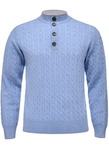 Bright Blue Premium Highneck Cable With Buttons Sweater | Emanuel Berg Sweaters Collection | Sam's Tailoring Fine Men Clothing