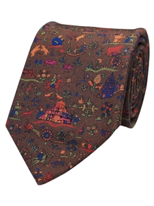 Brown Printed Twill Floral Fine Men Tie | Gitman Bros. Ties Collection | Sam's Tailoring Fine Men Clothing