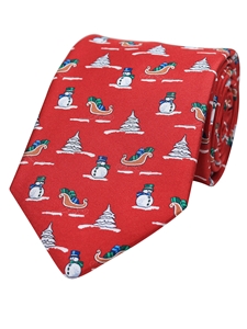 Red Printed Snowman Silk Men Tie | Gitman Bros. Ties Collection | Sam's Tailoring Fine Men Clothing