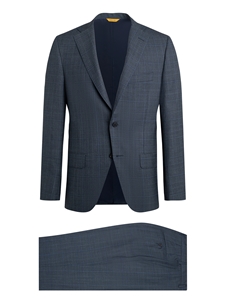 Slate Blue Plaid Overcheck B-Fit Wool Suit | Heritage Gold Suits | Sam's Tailoring Fine Men's Clothing