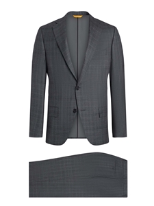 Grey Plaid Wool Suit B-Fit Wool Men's Suit | Heritage Gold Suits | Sam's Tailoring Fine Men's Clothing