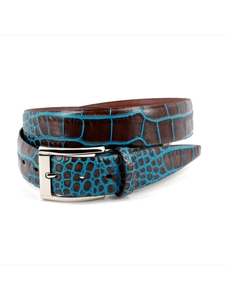 Brown/Blue Faux Crocodile Embossed Calfskin Belt | Torino Leather Belts Collection | Sam's Tailoring Fine Men's Clothing