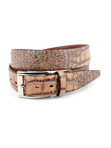 Taupe/Blue Faux Crocodile Embossed Calfskin Belt | Torino Leather Belts Collection | Sam's Tailoring Fine Men's Clothing