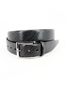 Black Diagonal Etched Italian Calfskin Dress Casual Belt | Torino Leather Belts Collection | Sam's Tailoring Fine Men's Clothing