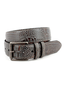 Grey Italian Washed Crocodile Embossed Calfskin Belt | Torino Leather Belts Collection | Sam's Tailoring Fine Men's Clothing