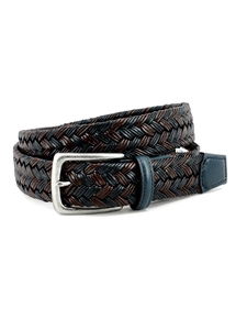 Navy & Brown Italian Braided Leather Two Tonal Belt | Torino Leather Belts Collection | Sam's Tailoring Fine Men's Clothing