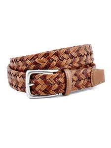 Cognac & Tan Italian Braided Leather Two Tonal Belt | Torino Leather Belts Collection | Sam's Tailoring Fine Men's Clothing