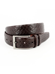 Brown Italian Woven Embossed Calfskin Dress Casual Belt | Torino Leather Belts Collection | Sam's Tailoring Fine Men Clothing