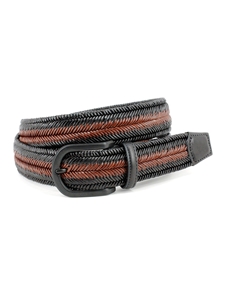 Black & Brown Tow Tone Italian Woven Herringbone Belt | Torino Leather Belts Collection | Sam's Tailoring Fine Men Clothing