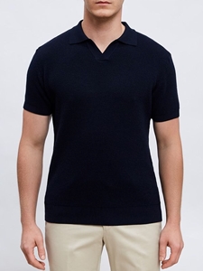 Navy Light Guage Textured Short Sleeve Polo | Emanuel Berg Polos | Sam's Tailoring Fine Men Clothing