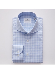 Light Blue Prince Of Wales Checked Twill Sport Shirt | Emanuel Berg Shirt Collection | Sam's Tailoring Fine Men Clothing