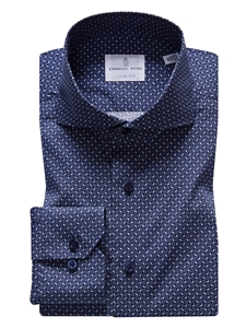 Navy Poplin Starch Sport Men's Luxury Shirt | Emanuel Berg Shirt Collection | Sam's Tailoring Fine Men Clothing