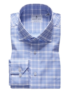 White & Blue Check Twill Men's Sport Luxury Shirt | Emanuel Berg Shirts Collection | Sam's Tailoring Fine Men Clothing