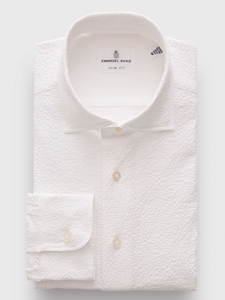 White Solid Textured Crinkle Hybrid Men's Shirt | Emanuel Berg Shirts Collection | Sam's Tailoring Fine Men Clothing