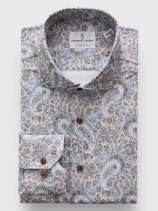 Brown Paisley Modern 4Flex Stretch Knit Men's Shirt | Emanuel Berg Shirts Collection | Sam's Tailoring Fine Men Clothing