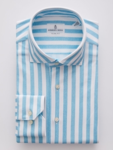 Turquoise & White Modern 4Flex Stretch Knit Men's Shirt | Emanuel Berg Shirts Collection | Sam's Tailoring Fine Men Clothing