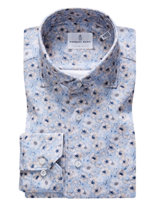 Blue Floral Modern 4Flex Stretch Knit Mens Shirt | Emanuel Berg Shirts Collection | Sam's Tailoring Fine Men Clothing