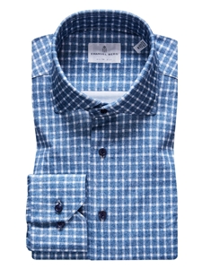 Navy & White Check Modern 4Flex Stretch Knit Shirt | Emanuel Berg Shirts Collection | Sam's Tailoring Fine Men Clothing