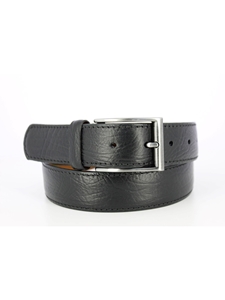 Black Textured Leather Nickel Buckle Men's Belt | Mephisto Belts Collection | Sam's Tailoring Fine Men's Clothing