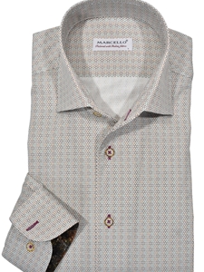 Beige Slim Fit Monaco Neat Roll Collar Shirt | Marcello Shirts Collection | Sam's Tailoring Fine Men's Clothing