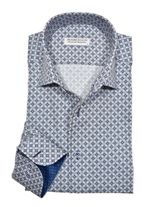 White & Navy Dearborn Classic Medallion Shirt | Marcello Shirts Collection | Sam's Tailoring Fine Men's Clothing
