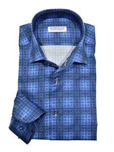 Blue Lakeside Plaid Roll Collar Men's Shirt | Marcello Shirts Collection | Sam's Tailoring Fine Men's Clothing