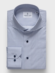 Bright Blue Printed Poplin Stretch Sport Luxury Dress Shirt | Emanuel Berg Dress Shirts | Sam's Tailoring Fine Men Clothing