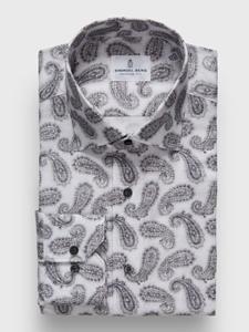 Light Grey Dobby Printed Sport Luxury Men's Dress Shirt | Emanuel Berg Dress Shirts | Sam's Tailoring Fine Men Clothing