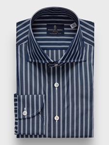 Navy Striped Poplin Premium Luxury Men's Dress Shirt | Emanuel Berg Dress Shirts | Sam's Tailoring Fine Men Clothing