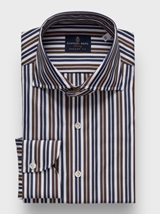 Brown Striped Poplin Premium Luxury Men's Dress Shirt | Emanuel Berg Dress Shirts | Sam's Tailoring Fine Men Clothing