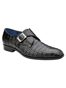 Black Angelo Caiman Crocodile Single Buckle Monk Strap Shoe | Belvedere Dress Shoes | Sam's Tailoring Fine Men's Clothing