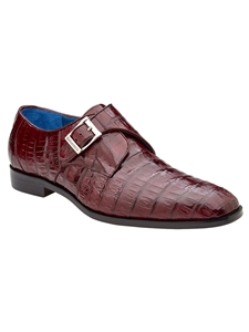 Burgundy Angelo Caiman Crocodile Single Buckle Monk Strap Shoe | Belvedere Dress Shoes | Sam's Tailoring Fine Men's Clothing