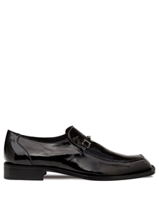 Black Accola Textured Patent Leather Slip On Shoe | Mezlan Monk Strap Collection | Sam's Tailoring Fine Men's Clothing