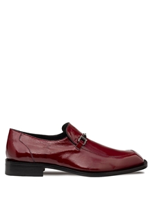 Burgundy Accola Textured Patent Leather Slip On Shoe | Mezlan Monk Strap Collection | Sam's Tailoring Fine Men's Clothing