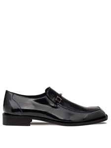 Dark Blue Accola Textured Patent Leather Slip On Shoe | Mezlan Monk Strap Collection | Sam's Tailoring Fine Men's Clothing