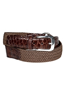 Mocha/Brown Woven Italian Rayon/American Alligator Exotic Belt | Torino Leather Exotic Belts Collection | Sam's Tailoring Fine Men's Clothing