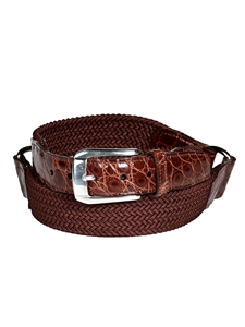Cinnamon/British Tan 3-Piece Woven Italian Rayon Men'S Exotic Belt | Torino Leather Exotic Belts Collection | Sam's Tailoring Fine Men's Clothing