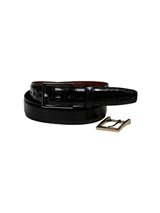 Black Waxed American Alligator Stitched Belt | Torino Leather Exotic Belts Collection | Sam's Tailoring Fine Men's Clothing