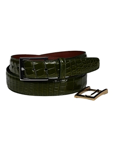Olive Waxed American Alligator Stitched Belt | Torino Leather Exotic Belts Collection | Sam's Tailoring Fine Men's Clothing