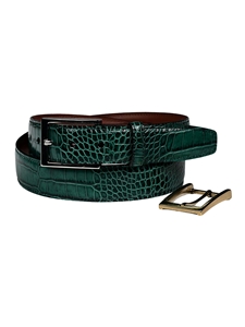Gator Green Alligator Grain Embossed Calfskin Double Buckle Belt | Torino Leather Dress Casual Belts Collection | Sam's Tailoring Fine Men's Clothing