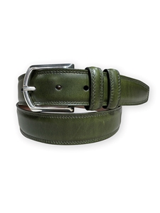 Olive Contrast Stitched Padded Calfskin Men'S Belt | Torino Leather Dress Casual Belts Collection | Sam's Tailoring Fine Men's Clothing
