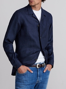 Navy Linen Solid Twill D-Constructed Men's Jacket | Emanuel Berg Jackets Collection | Sam's Tailoring Fine Men Clothing