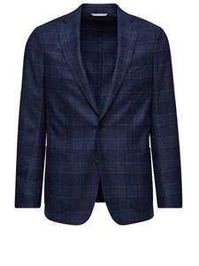 Dark Blue Wool Checked Flannel Twill D-Constructed Jacket | Emanuel Berg Jackets Collection | Sam's Tailoring Fine Men Clothing